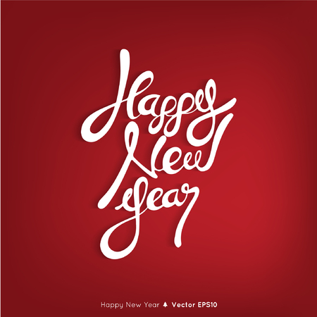 Happy New Year text , script letters, on red backgroundのイラスト素材