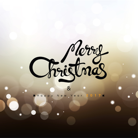 Merry Christmas and Happy New Year 2017 text on abstract bokeh backgroundのイラスト素材
