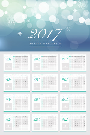 Happy New Year 2017 calendars, 12 month set with space for adding pictures in each monthのイラスト素材