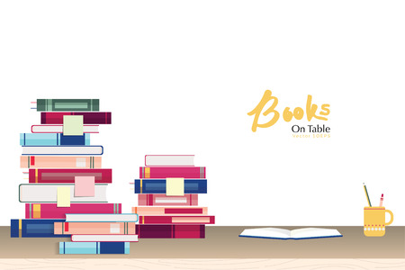 Stack of books and stationery on study table - education conceptのイラスト素材