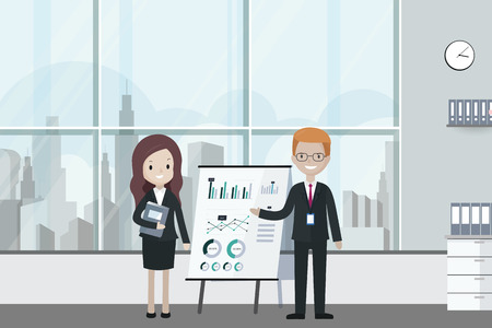 Cartoon businesspeople making a presentation in the officeのイラスト素材