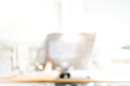Blur white kitchen interior for backgroundの写真素材