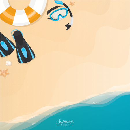 Swim ring and snorkeling accessories on the beach - summer holiday backgroundのイラスト素材
