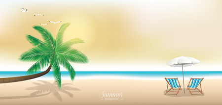 Twilight summer beach vector background - panoramic web bannerのイラスト素材