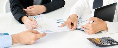 Business people discussing financial document at the meeting - panoramic bannerの写真素材