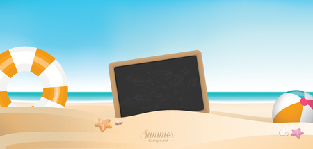 Colorful summer holiday beach panoramic banner vector background with space for textsのイラスト素材