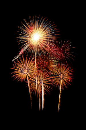 Group of beautiful sparkling vivid fireworks in celebration nightの写真素材