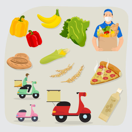 Set of food, grocery and delivery service vector iconsのイラスト素材
