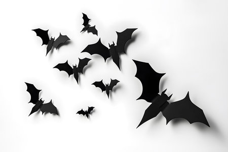 Creative Halloween bat paper cut art  on white gray backgroundの素材