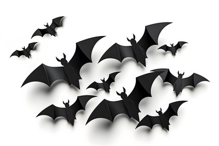 Creative Halloween bat paper cut art  on white gray backgroundの素材