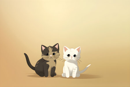 Cute little cats in beige color background with copy spaceの素材