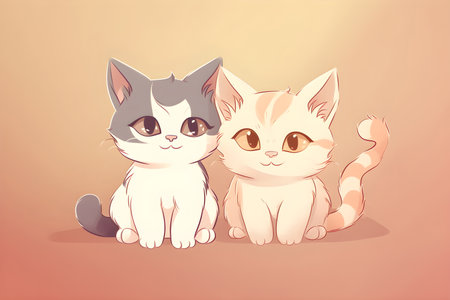 Cute cat anime in pink backgroundの素材