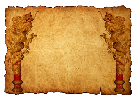 Chinese style gold dragon in old paperの写真素材