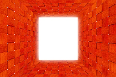 Wood color room with light coming from the exit.の写真素材