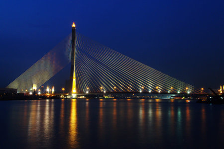 Rama VIII Bridge at night in Bangkok, Thailand
