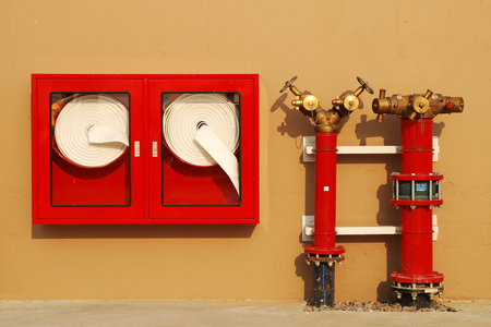 Hydrant with water hoses and fire extinguish equipment