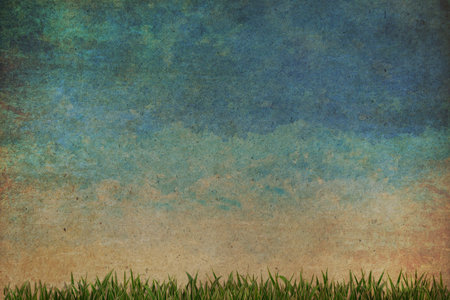 Grass and sky watercolor abstract background on old paper ,Vintage style 