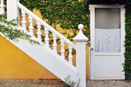 Ataircase interior on yellow wallの写真素材