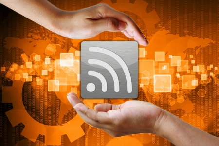 wifi symbol in hand business backgroundの写真素材
