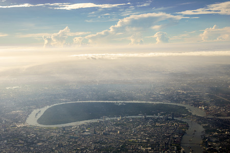 The Urban Oasis of Thailand, view from a flying airplane.の写真素材