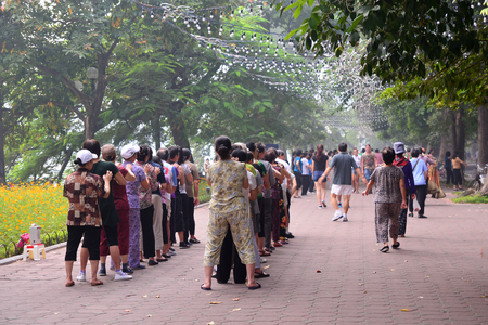 People exercising in park at morning, Hanoi, Vietnam - October 25,2015のeditorial素材