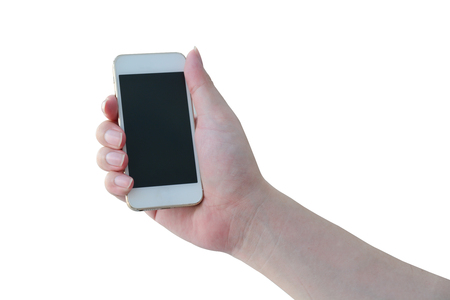Closed up hand of man using smartphoneの写真素材