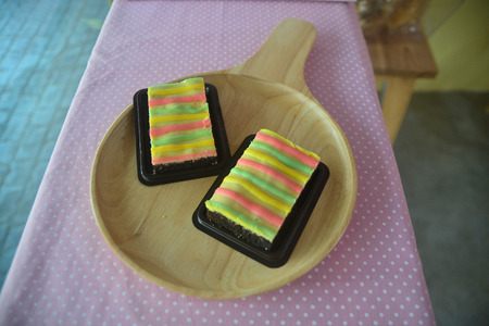 Homemade Cheesecake Brownie  with rainbow colorの写真素材