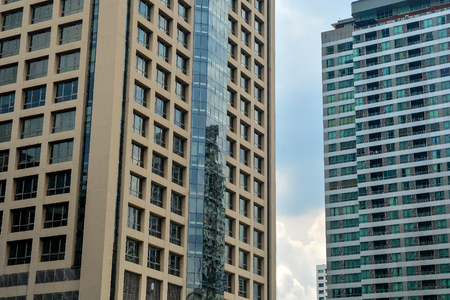 Close up of Modern business building, concept of architecture abstract backgroundの写真素材