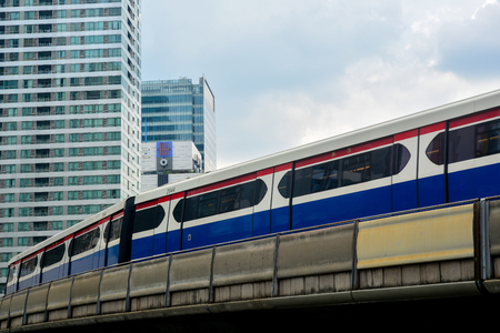 BANGKOK, THAILAND, October 25, 2018 - BTS skytrain is running on railway at Chong nonsi station, Sathorn business centers in Bangkokのeditorial素材