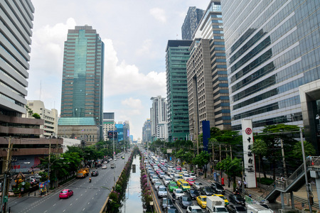 Bangkok, Thailand -October 25, 2018 : Building office of Sathorn business center city in bangkok.のeditorial素材