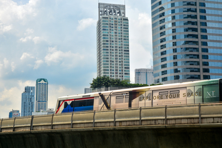 BANGKOK, THAILAND, October 25, 2018 - BTS skytrain is running on railway at Chong nonsi station, Sathorn business centers in Bangkokのeditorial素材