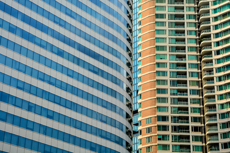 Close up of Modern business building, concept of architecture abstract backgroundの写真素材