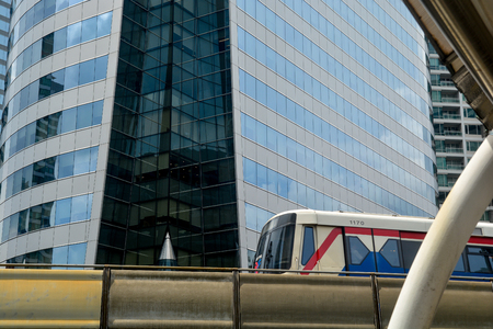 BANGKOK, THAILAND, October 25, 2018 - BTS skytrain is running on railway at Chong nonsi station, Sathorn business centers in Bangkokのeditorial素材