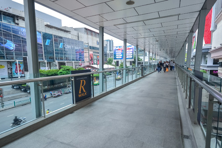 Bangkok, Thailand - October 25, 2018: Crowd People walking in the skywalk Bangkok, Thailand.のeditorial素材