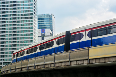 BANGKOK, THAILAND, October 25, 2018 - BTS skytrain is running on railway at Chong nonsi station, Sathorn business centers in Bangkokのeditorial素材