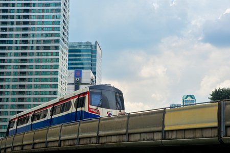 BANGKOK, THAILAND, October 25, 2018 - BTS skytrain is running on railway at Chong nonsi station, Sathorn business centers in Bangkokのeditorial素材