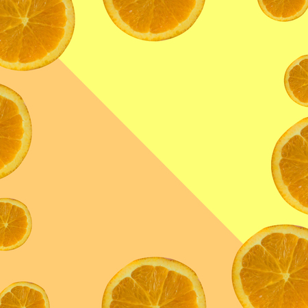Orange fruit slice on pastel background, Minimal concept.の写真素材