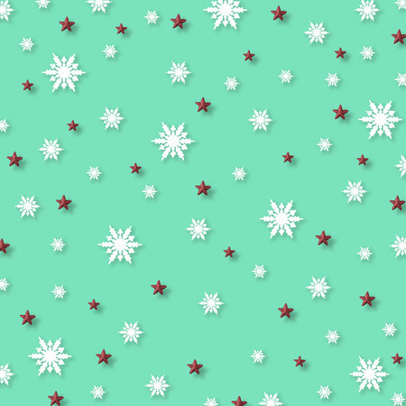 Christmas background with snowflakes and red star pattern, Christmas minimal concept.の写真素材