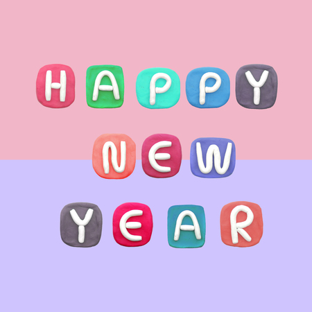 Colorful plasticine  with Happy new year on pastel color, Happy new year minimal conceptの写真素材