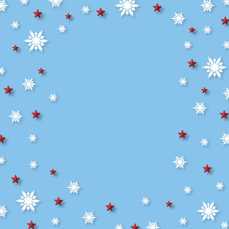 Christmas background with snowflakes and red star pattern, Christmas minimal concept.の写真素材