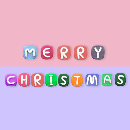 Colorful plasticine  with Merry Christmas on pastel color, Merry christmas minimal conceptの写真素材