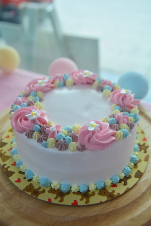 Cakes decorated with butter cream flowersの写真素材