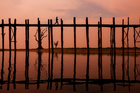 U bein bridge at Amarapura city, Mandalay, Myanmar.の写真素材