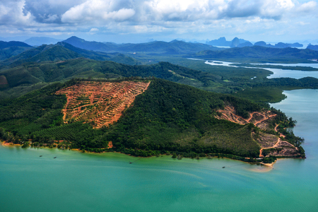 Beauty island in Thailand from above, as seen on window through of an aircraftの写真素材