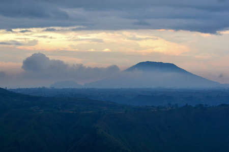 Beautiful view and sunrise on lake Toba from Berastagi, Medan, Indonesia.の写真素材