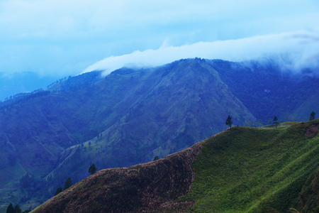 Beautiful Panoramic nature view of lake Toba from Berastagi, Medan, Indonesia.の写真素材