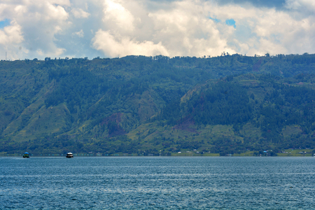 Beautiful nature view of lake Toba from Berastagi, Medan, Indonesia.の写真素材
