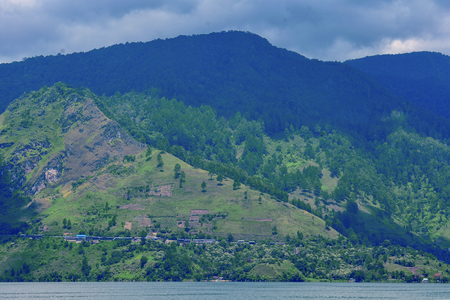 Beautiful nature view of lake Toba from Berastagi, Medan, Indonesia.の写真素材