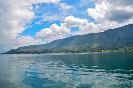 Beautiful view of  Lake Toba. This view from Samosir Island, North Sumatra, Indonesiaの写真素材