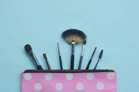 Creative flat lay of cosmetic on pastel background, Minimal cosmetic beauty product concept with copy spaceの写真素材